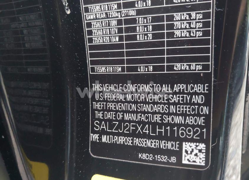 Photo 9 of 2020 Land Rover RANGE ROVER EVOQUE S (VIN SALZJ2FX4LH116921)