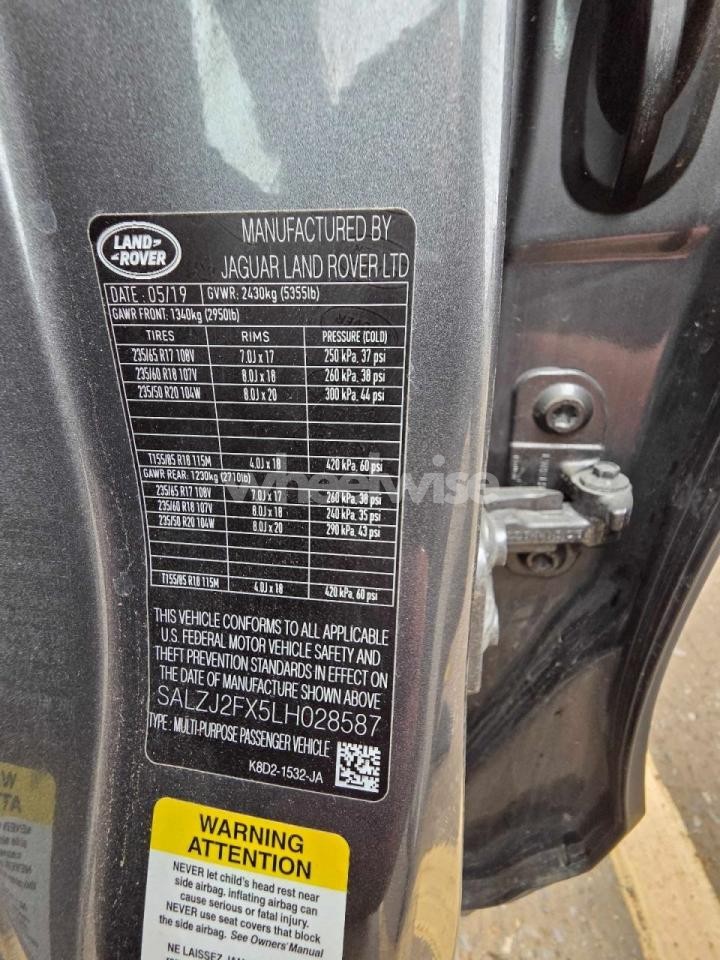 Photo 10 of 2020 LAND ROVER RANGE ROVER EVOQUE S (VIN SALZJ2FX5LH028587)