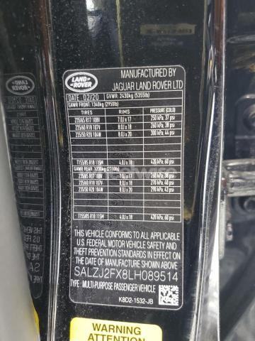 Photo 3 of 2020 LAND ROVER RANGE ROVER EVOQUE S (VIN SALZJ2FX8LH089514)