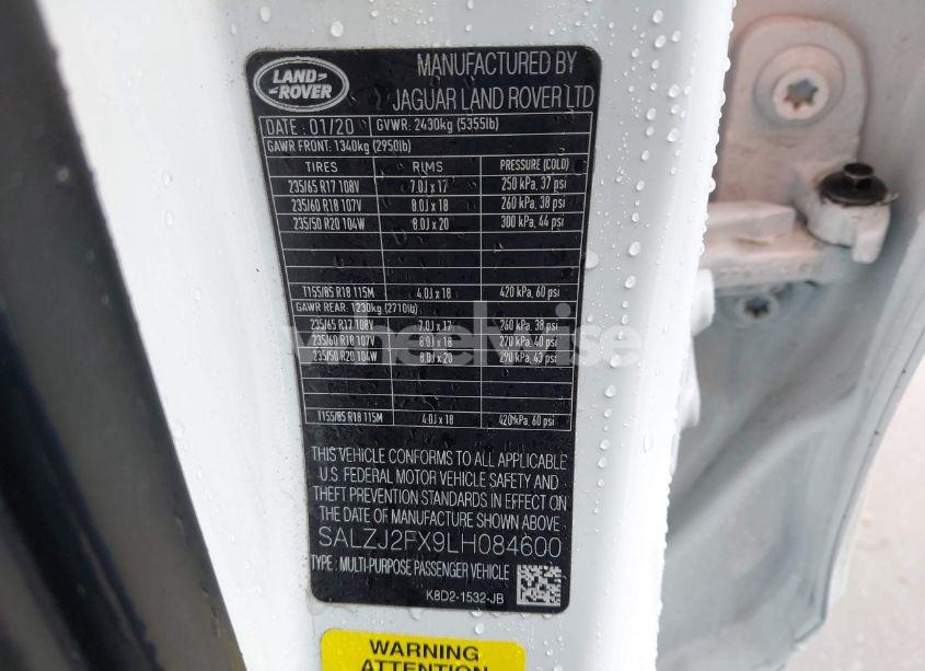 Photo 9 of 2020 Land Rover RANGE ROVER EVOQUE S (VIN SALZJ2FX9LH084600)