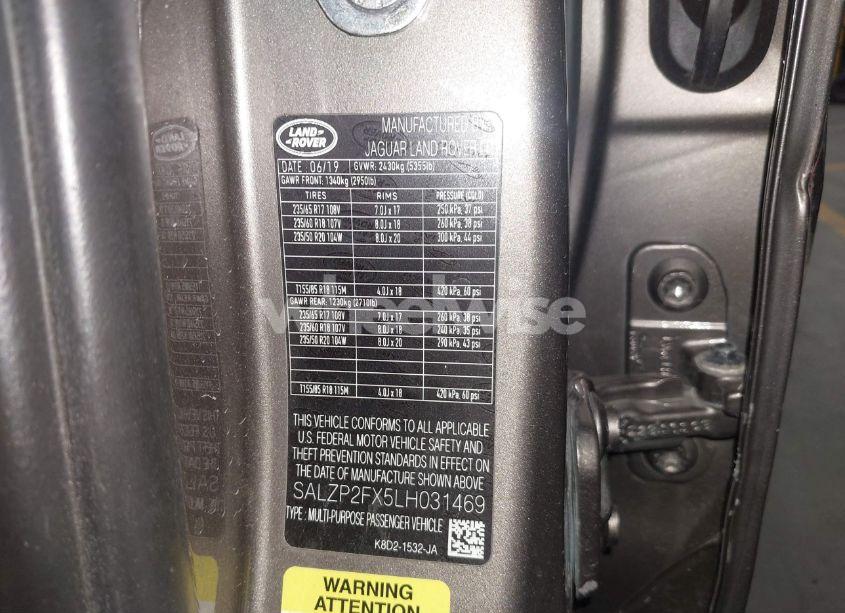 Photo 9 of 2020 Land Rover RANGE ROVER EVOQUE SE (VIN SALZP2FX5LH031469)