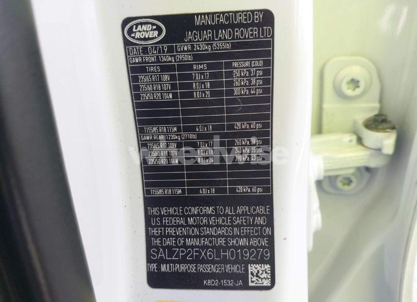 Photo 9 of 2020 Land Rover RANGE ROVER EVOQUE SE (VIN SALZP2FX6LH019279)