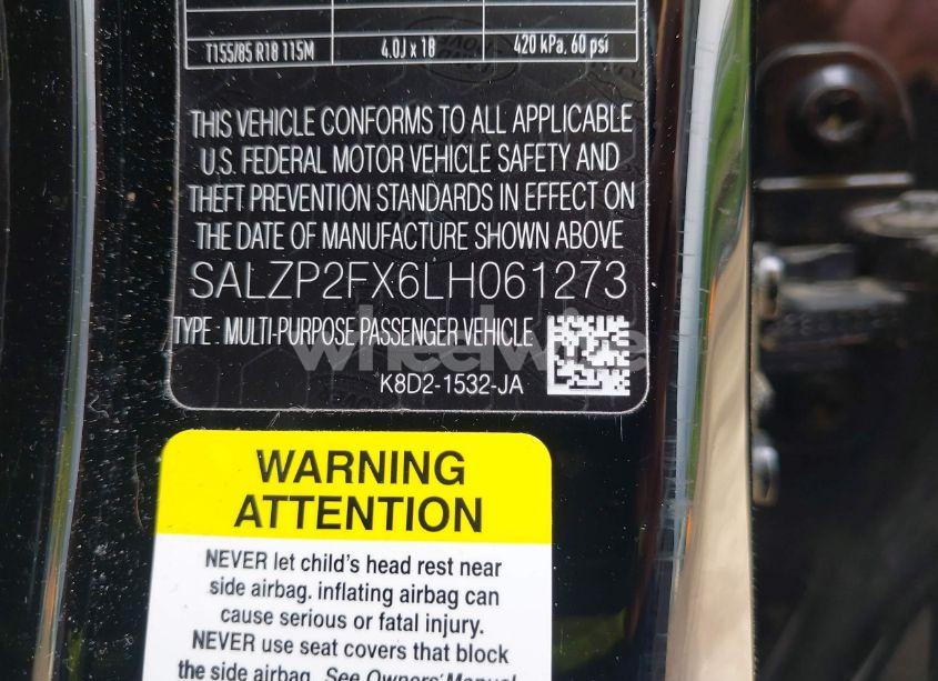 Photo 9 of 2020 Land Rover RANGE ROVER EVOQUE SE (VIN SALZP2FX6LH061273)