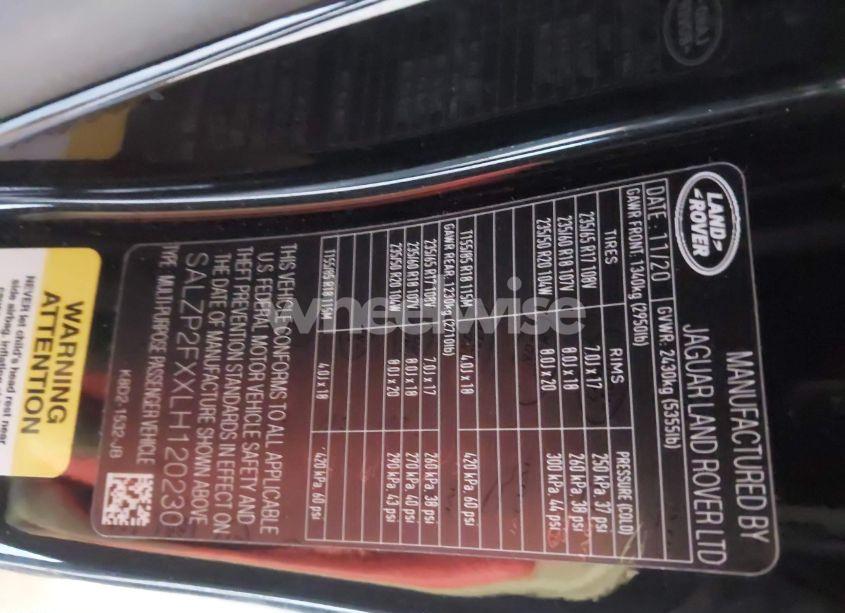 Photo 9 of 2020 Land Rover RANGE ROVER EVOQUE SE (VIN SALZP2FXXLH120230)