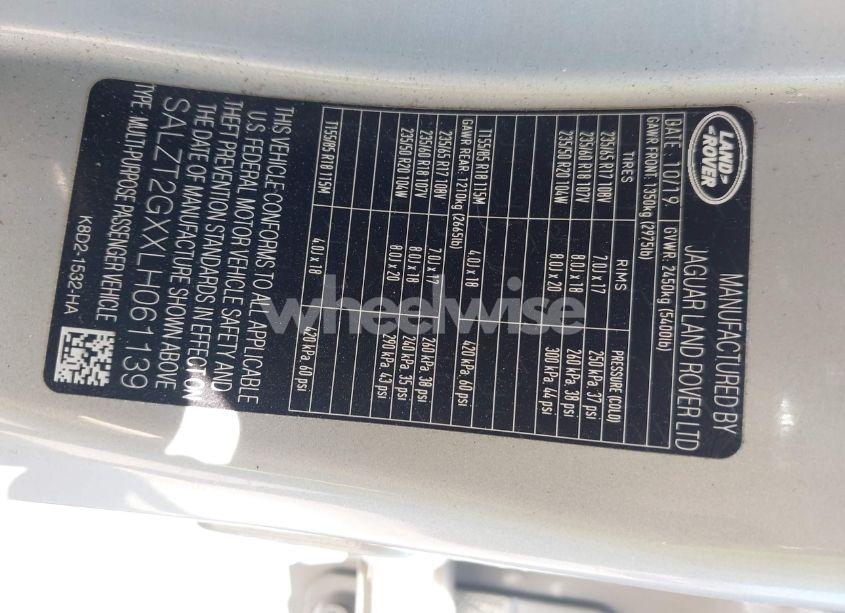 Photo 9 of 2020 Land Rover RANGE ROVER EVOQUE R-DYNAMIC S (VIN SALZT2GXXLH061139)