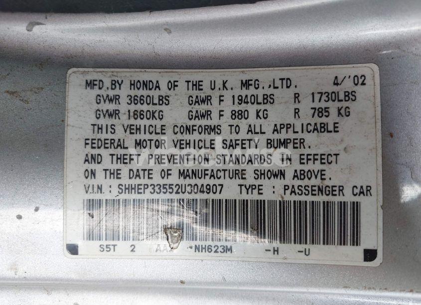 Photo 9 of 2002 Honda Civic SI (VIN SHHEP33552U304907)