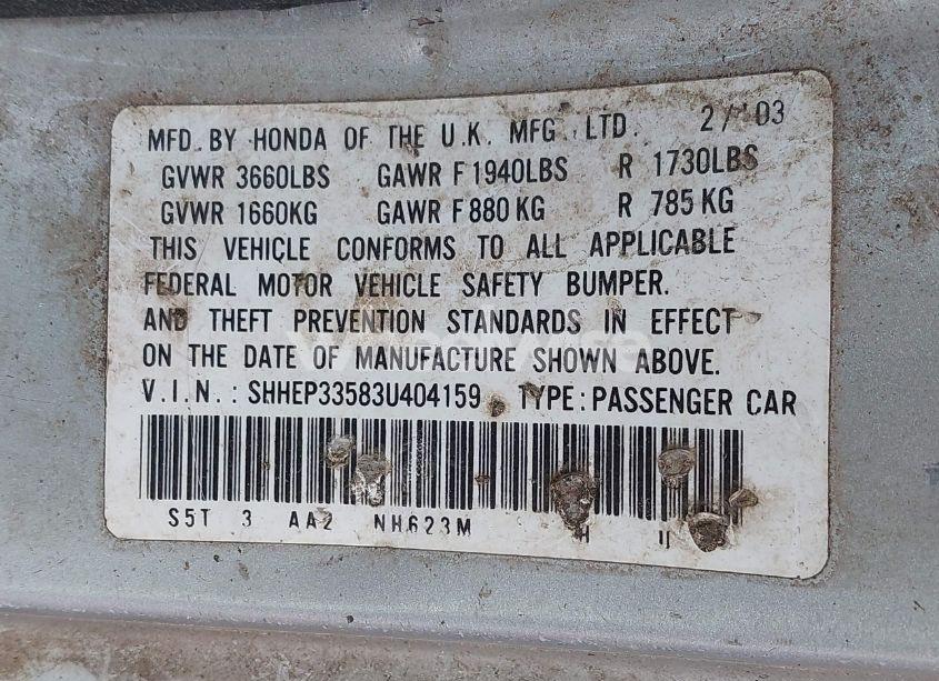 Photo 9 of 2003 Honda Civic SI (VIN SHHEP33583U404159)