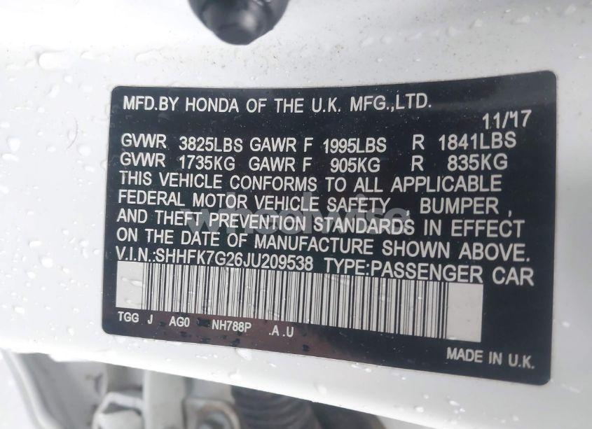 Photo 9 of 2018 Honda Civic LX (VIN SHHFK7G26JU209538)