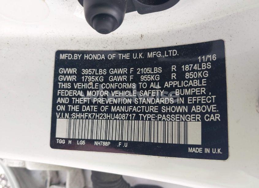 Photo 9 of 2017 Honda Civic LX (VIN SHHFK7H23HU408717)