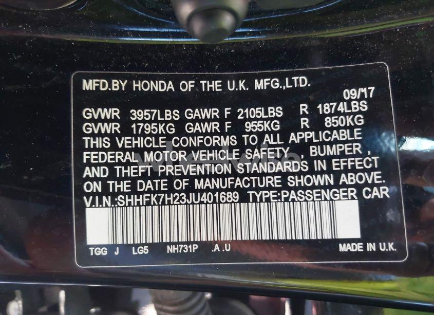 Photo 9 of 2018 Honda Civic LX (VIN SHHFK7H23JU401689)