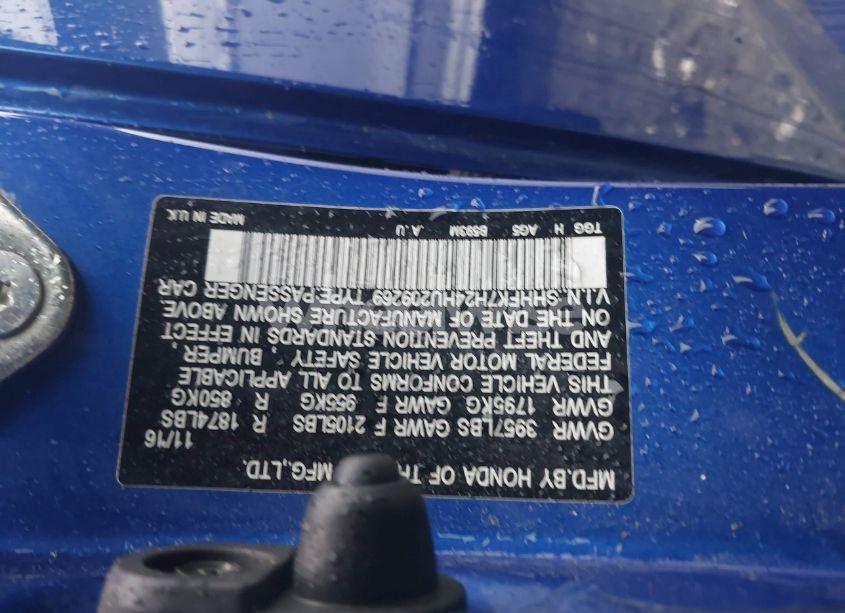 Photo 9 of 2017 Honda Civic LX (VIN SHHFK7H24HU209269)