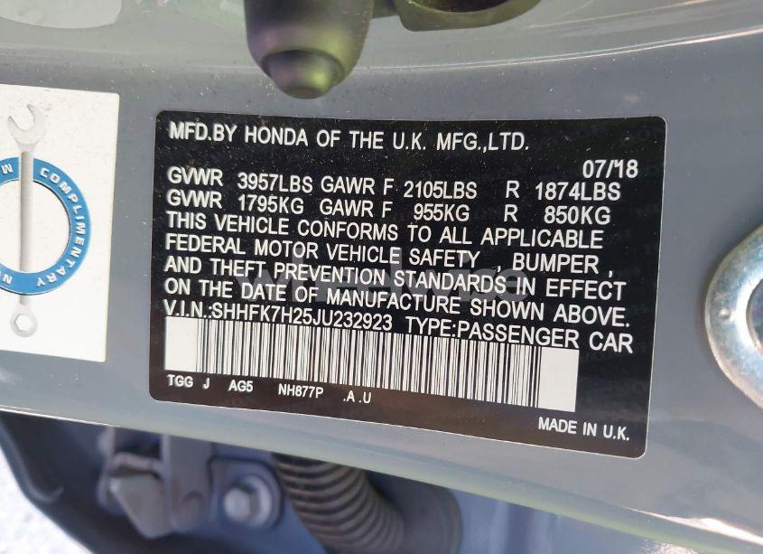 Photo 9 of 2018 Honda Civic LX (VIN SHHFK7H25JU232923)