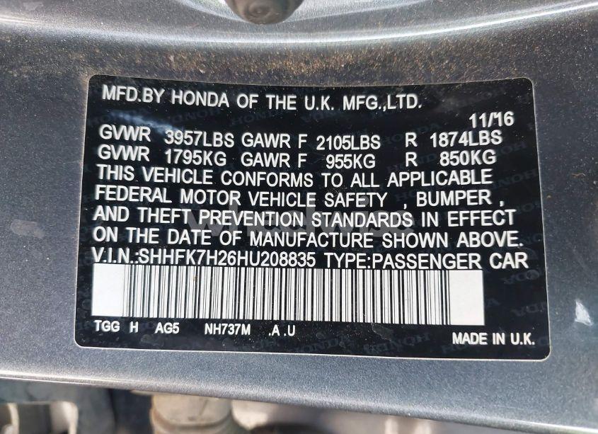 Photo 9 of 2017 Honda Civic LX (VIN SHHFK7H26HU208835)