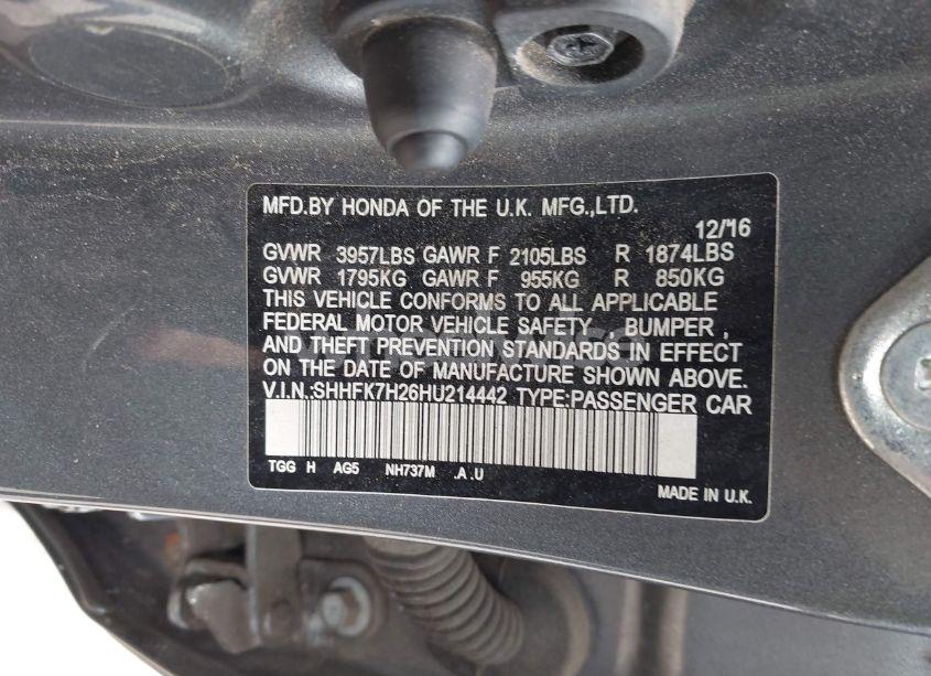 Photo 9 of 2017 Honda Civic LX (VIN SHHFK7H26HU214442)