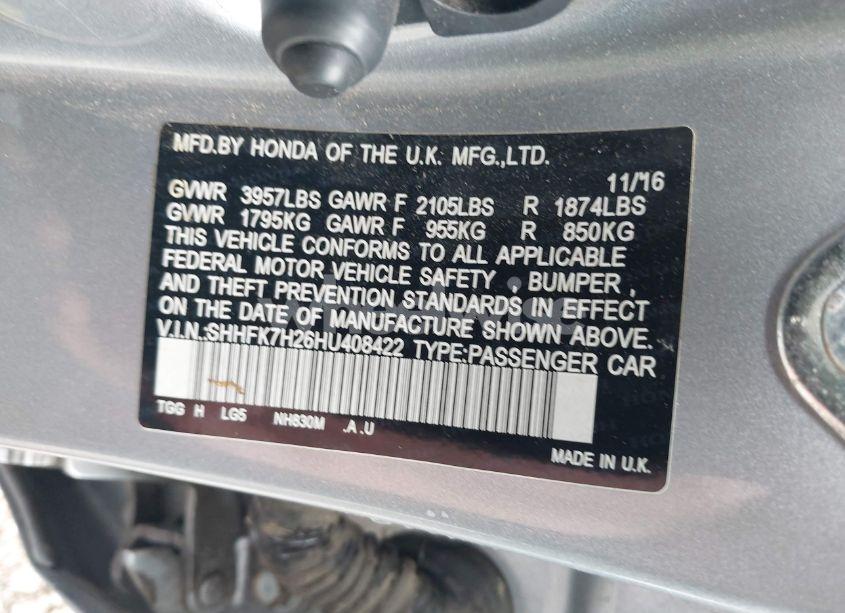 Photo 9 of 2017 Honda Civic LX (VIN SHHFK7H26HU408422)