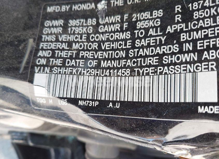 Photo 9 of 2017 Honda Civic LX (VIN SHHFK7H29HU411458)