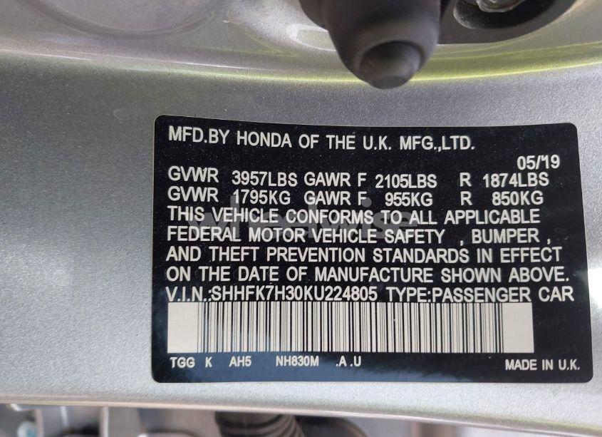 Photo 9 of 2019 Honda Civic LX (VIN SHHFK7H30KU224805)