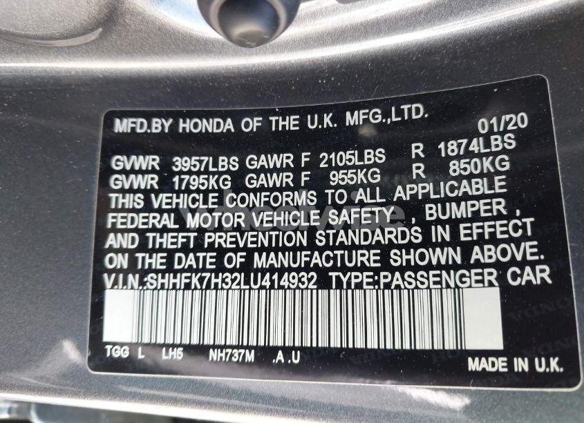 Photo 9 of 2020 Honda Civic LX (VIN SHHFK7H32LU414932)