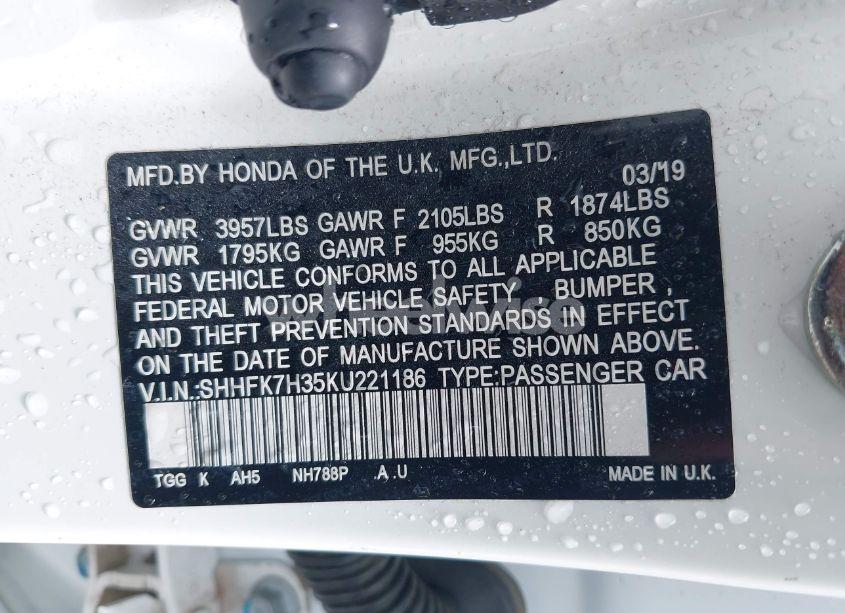 Photo 9 of 2019 Honda Civic LX (VIN SHHFK7H35KU221186)