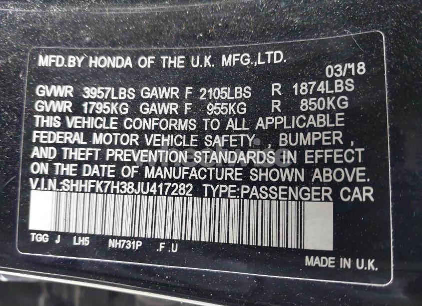 Photo 9 of 2018 Honda Civic LX (VIN SHHFK7H38JU417282)