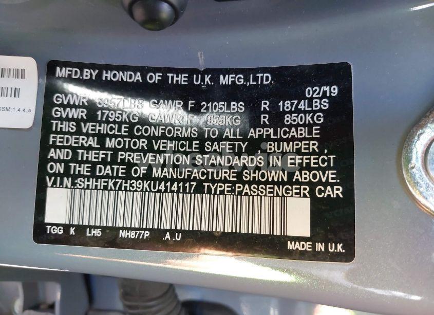 Photo 9 of 2019 Honda Civic LX (VIN SHHFK7H39KU414117)