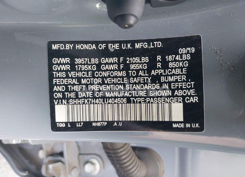 Photo 9 of 2020 Honda Civic SPORT (VIN SHHFK7H40LU404506)