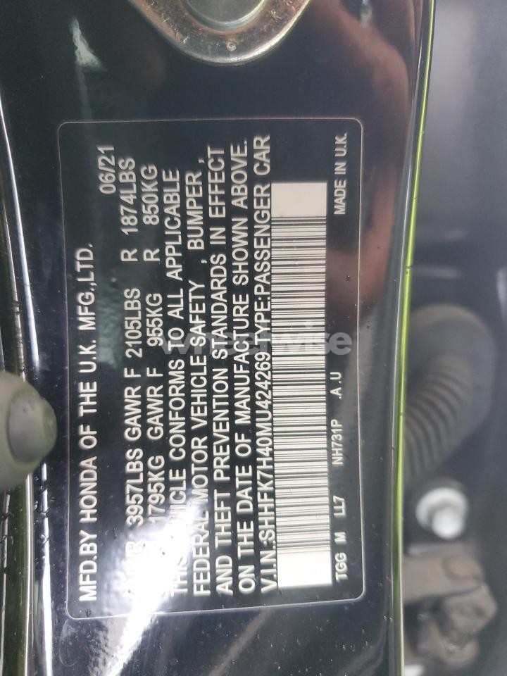 Photo 12 of 2021 HONDA CIVIC SPORT (VIN SHHFK7H40MU424269)