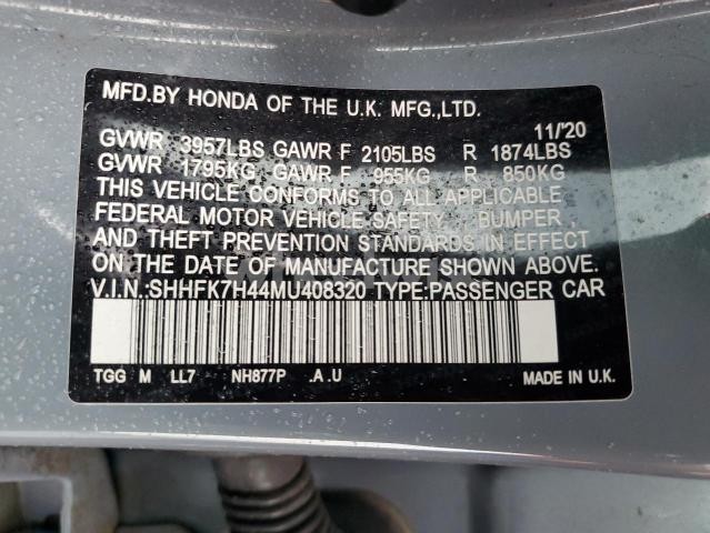 Photo 5 of 2021 HONDA CIVIC SPORT (VIN SHHFK7H44MU408320)