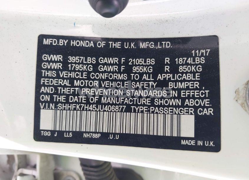 Photo 9 of 2018 Honda Civic SPORT (VIN SHHFK7H45JU406877)