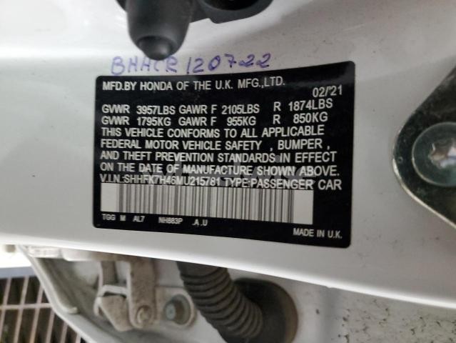 Photo 8 of 2021 HONDA CIVIC SPORT (VIN SHHFK7H46MU215781)