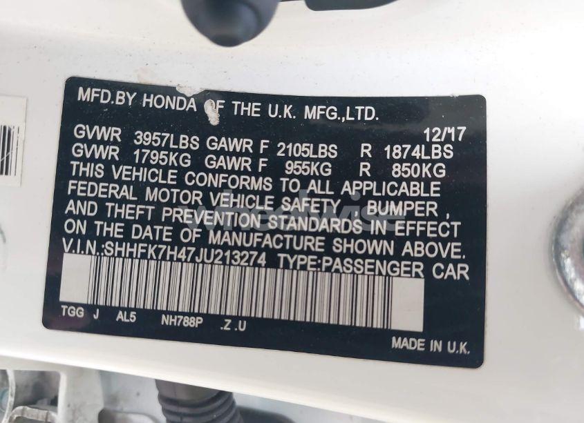 Photo 9 of 2018 Honda Civic SPORT (VIN SHHFK7H47JU213274)