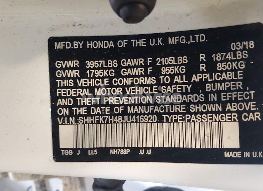 Photo 9 of 2018 Honda Civic SPORT (VIN SHHFK7H48JU416920)