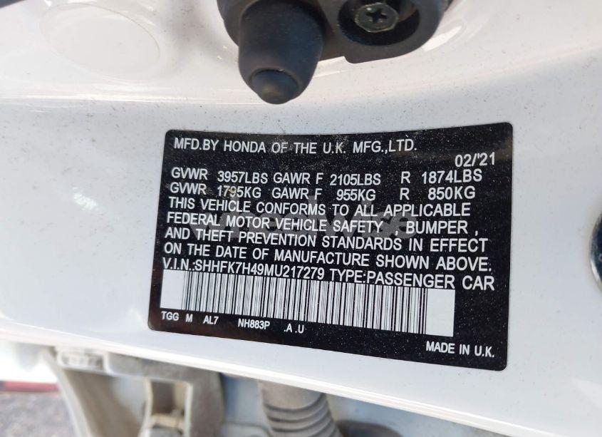 Photo 9 of 2021 Honda Civic SPORT (VIN SHHFK7H49MU217279)