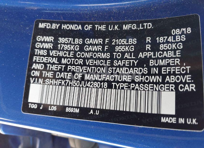 Photo 9 of 2018 Honda Civic EX (VIN SHHFK7H50JU428018)