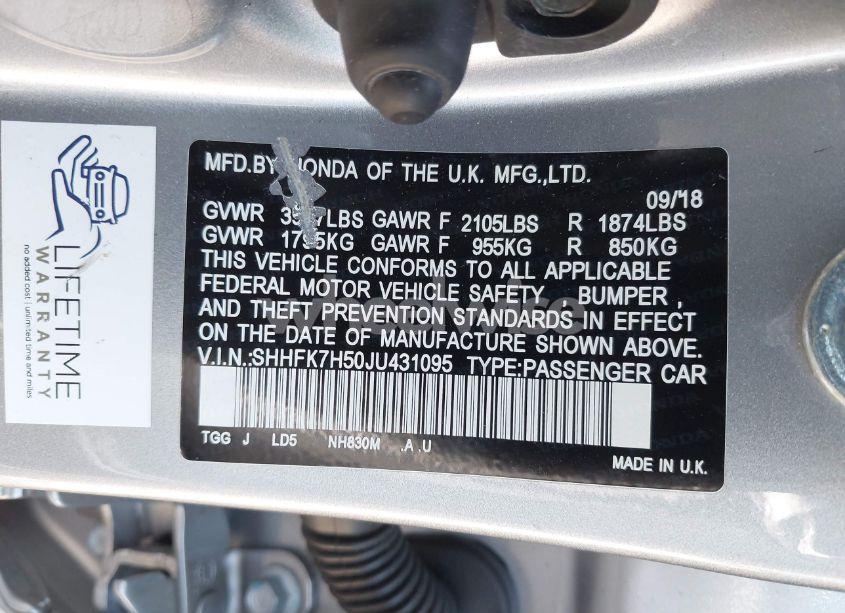 Photo 9 of 2018 Honda Civic EX (VIN SHHFK7H50JU431095)