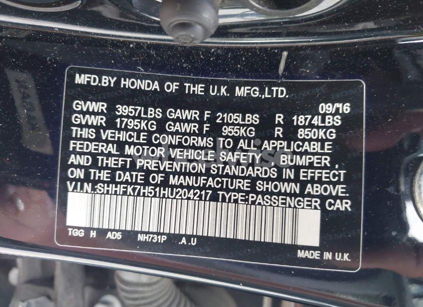 Photo 9 of 2017 Honda Civic EX (VIN SHHFK7H51HU204217)