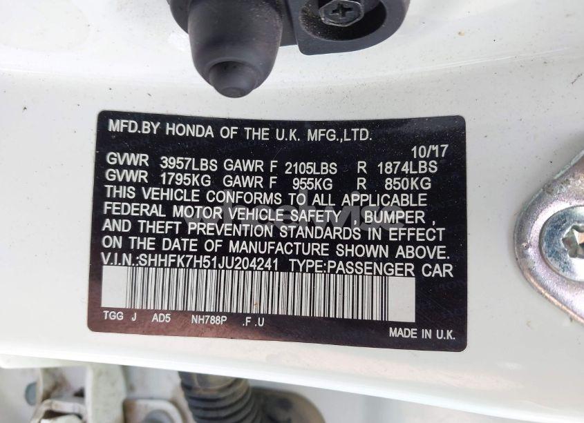 Photo 9 of 2018 Honda Civic EX (VIN SHHFK7H51JU204241)