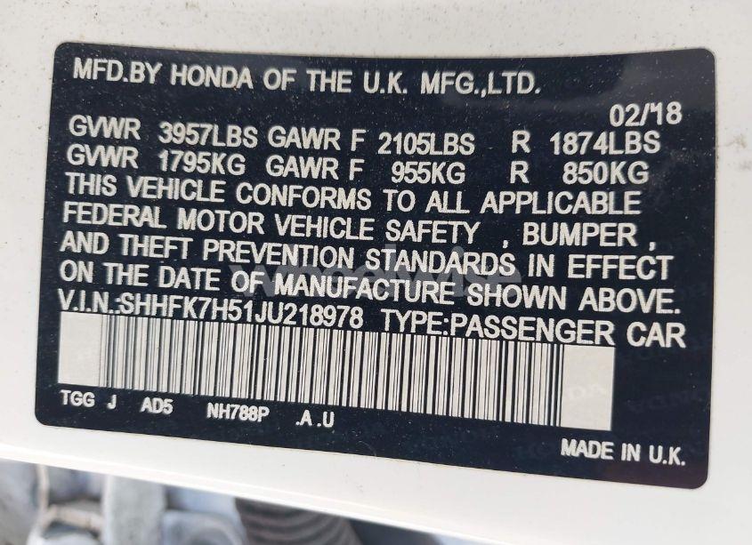 Photo 9 of 2018 Honda Civic EX (VIN SHHFK7H51JU218978)