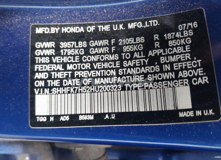 Photo 9 of 2017 Honda Civic EX (VIN SHHFK7H52HU200323)