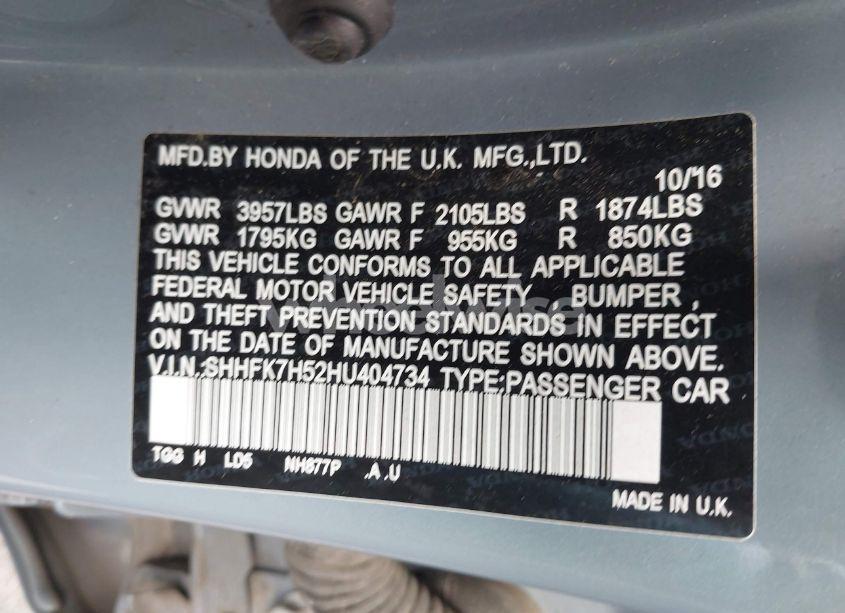 Photo 9 of 2017 Honda Civic EX (VIN SHHFK7H52HU404734)