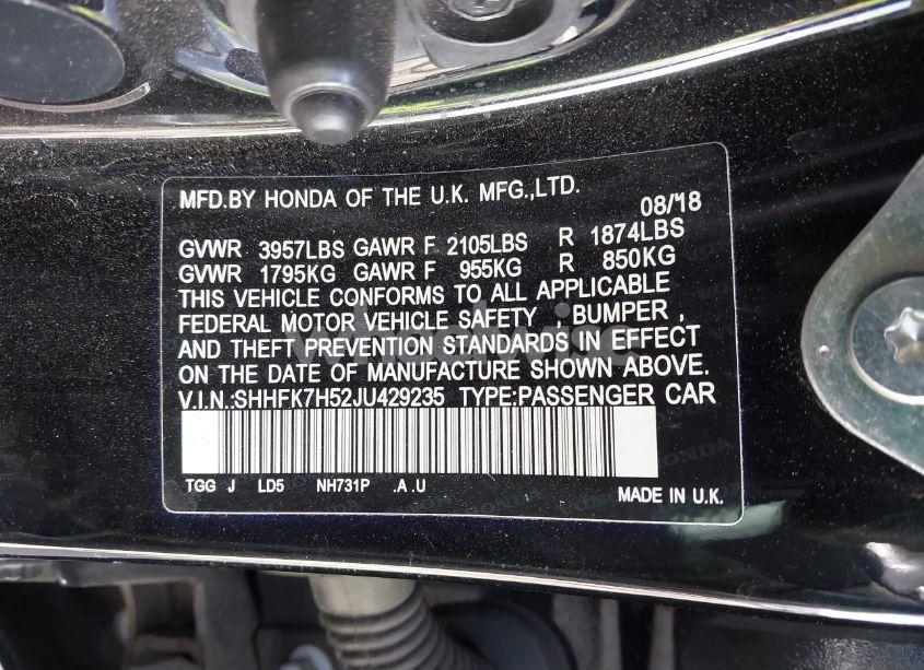 Photo 9 of 2018 Honda Civic EX (VIN SHHFK7H52JU429235)