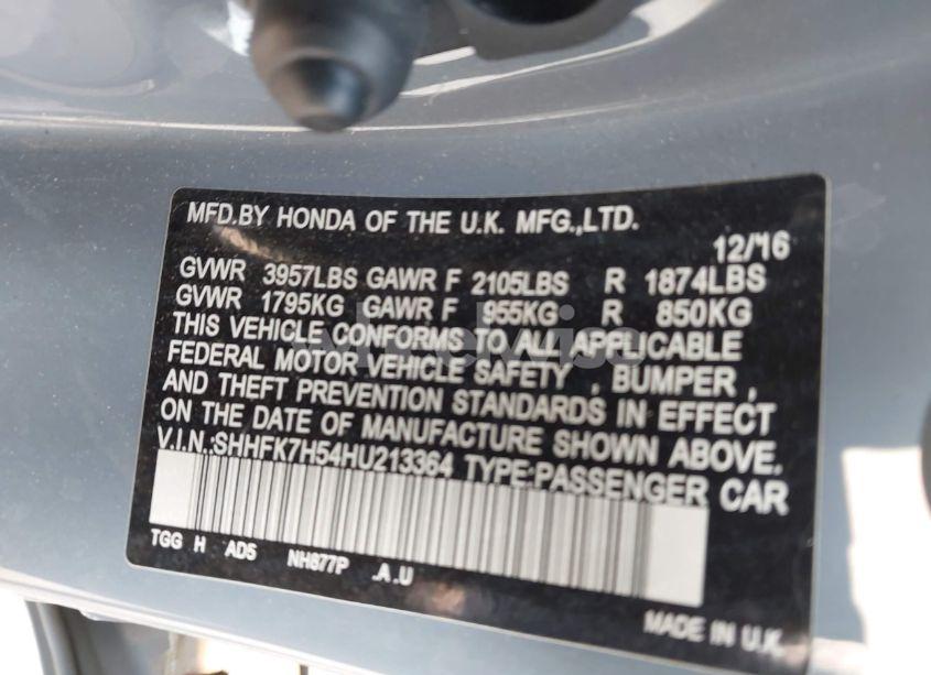 Photo 9 of 2017 Honda Civic EX (VIN SHHFK7H54HU213364)