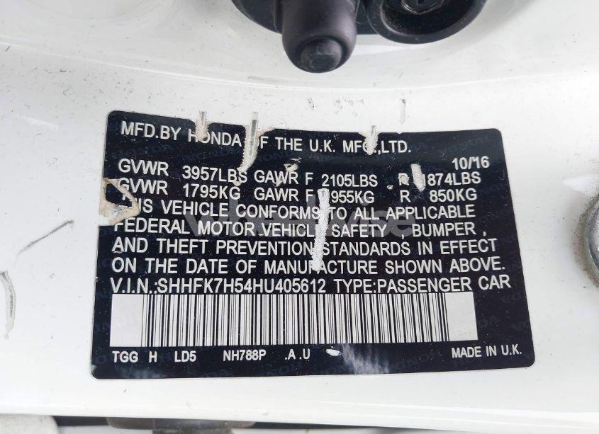 Photo 9 of 2017 Honda Civic EX (VIN SHHFK7H54HU405612)