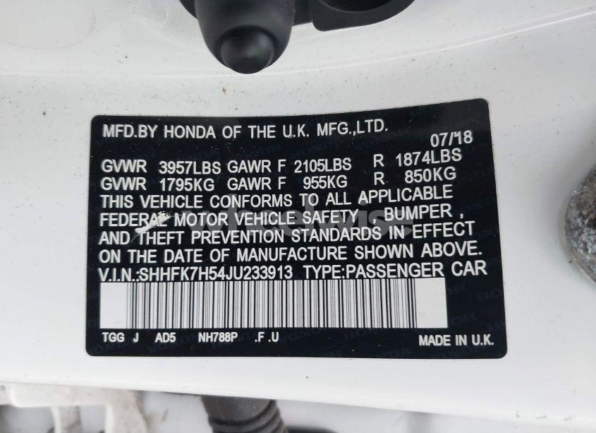 Photo 9 of 2018 Honda Civic EX (VIN SHHFK7H54JU233913)