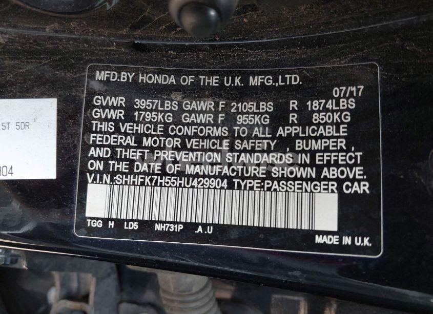 Photo 9 of 2017 Honda Civic EX (VIN SHHFK7H55HU429904)