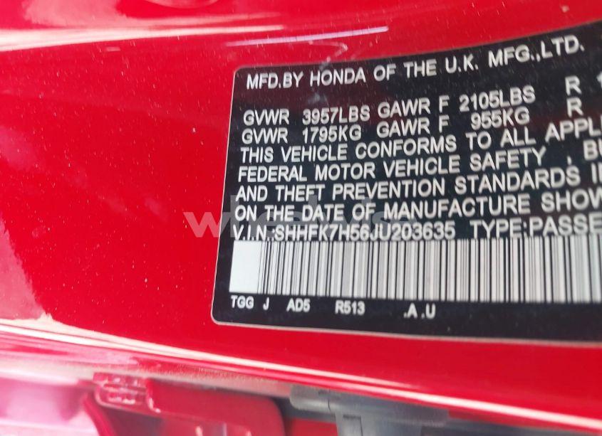 Photo 9 of 2018 Honda Civic EX (VIN SHHFK7H56JU203635)