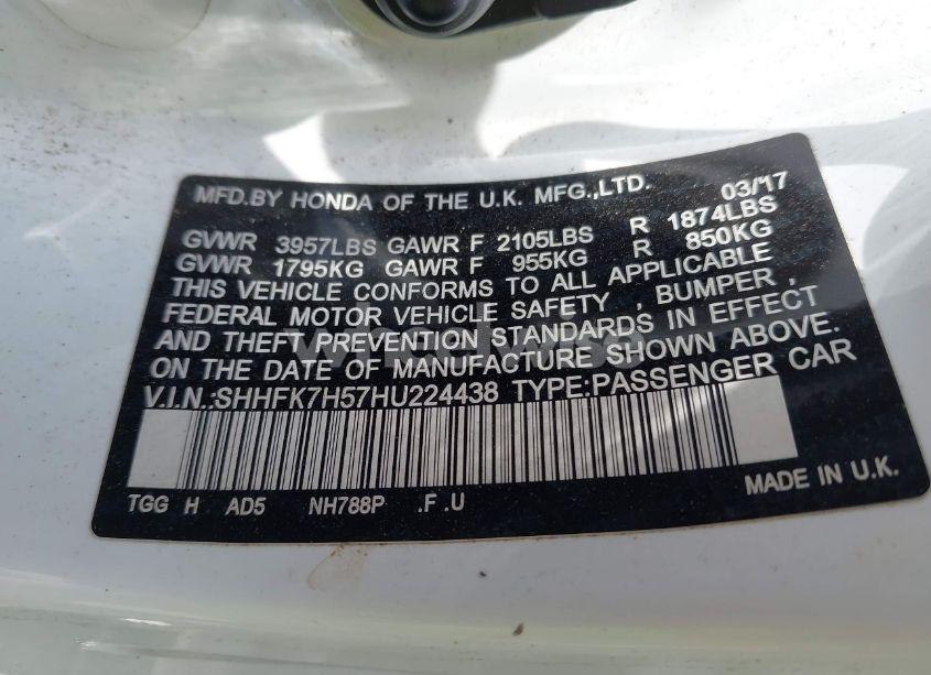 Photo 9 of 2017 Honda Civic EX (VIN SHHFK7H57HU224438)