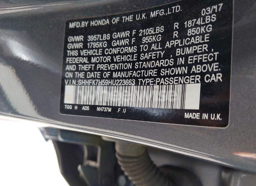 Photo 9 of 2017 Honda Civic EX (VIN SHHFK7H59HU223663)