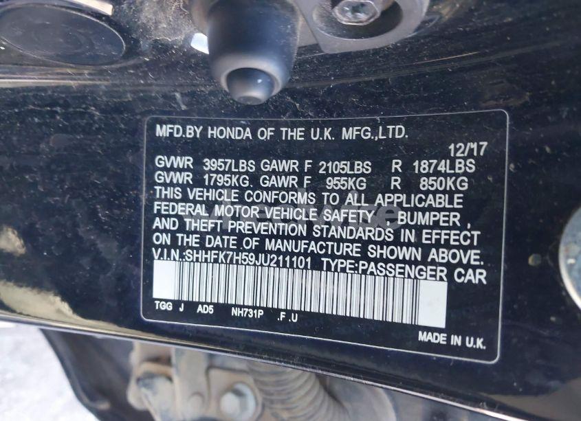 Photo 9 of 2018 Honda Civic EX (VIN SHHFK7H59JU211101)