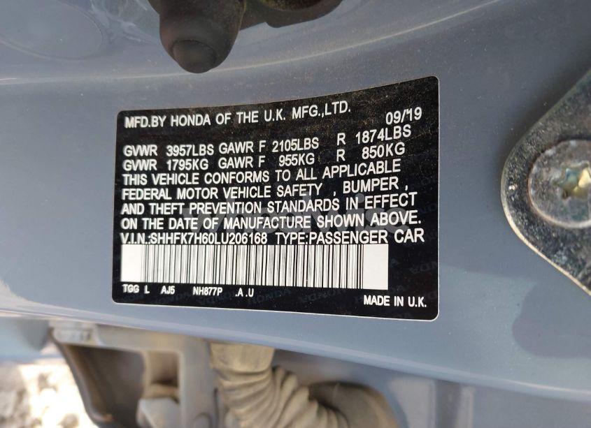 Photo 9 of 2020 Honda Civic EX (VIN SHHFK7H60LU206168)